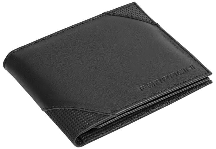 Ferracini, CARTEIRA MASCULINA FERRACINI CF383B EM COURO COM PORTA MOEDAS (Preto/Tecno Preto)