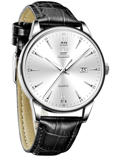Image of OLEVS Men Leather Watches Classic Quartz Large Dial Easy Read Waterproof