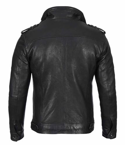Image of fjackets Mens Leather Jacket - 100% Real Lambskin Cafe Racer Leather Jacket Men Moto Style Jackets