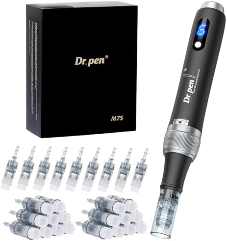 Dr. pen Ultima M7S Microneedling Pen 2025 NEUSTE MODELL Drahtlose Dr pen Microneedling Anti-Falten mit 27 Ersatzkartuschen - 9 Typen Cartridges(M7S-Schwarz)