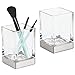 mDesign Modern Square Glass Bathroom Vanity Countertop Tumbler Cup for Rinsing, Drinking, Storing Dental Accessories and Organizing Makeup Brushes, Eye Liners - 2 Pack - Clear/Brushed