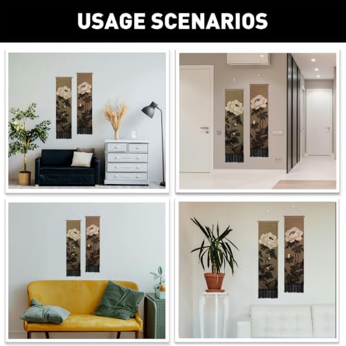 Tapisserie verticale japonaise pivoine pour salon et chambre ambiance zen