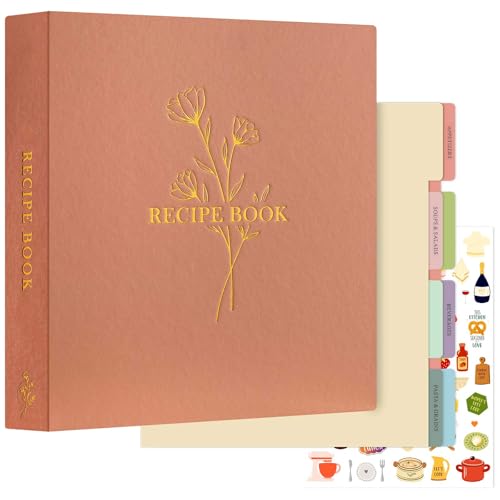 Lanpn Rezepte Ordner für Kochrezepte, 3 Ringen DIY Kochbuch Selbst Schreiben, Rezeptbuch zum Selberschreiben, Recipe Binder Rezeptordner mit 8 Trennblättern und 2 Aufklebern, Rose, Englisch