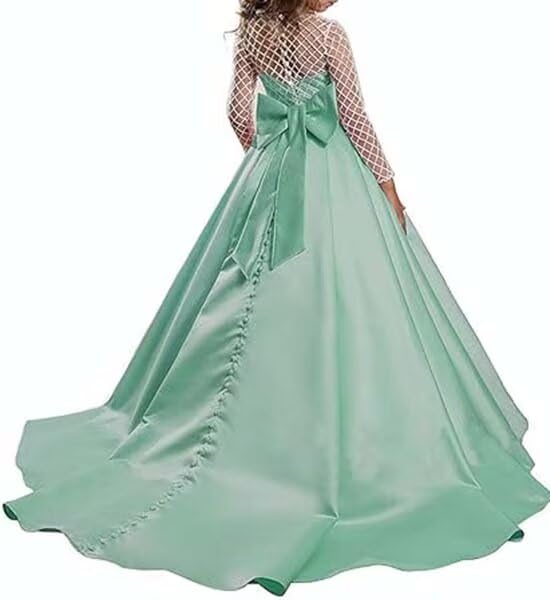 Flower Girl Princess Pageant Dress Button Satin Ball Gowns Kids Wedding Formal Dress2