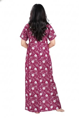 Image of Women Cotton Nighty Combo Pack of 2, Printed Maxi Nighty Gown, Short Sleeve Cotton Nightdress, Soft Breathable Ankle Length Sleepwear Nightwear for Ladies, Free Size