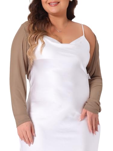 Image of Agnes Orinda Plus Size Mesh Crop Cardigans for Women Long Sleeve Open Front See Through Sheer Bolero Shrug Top