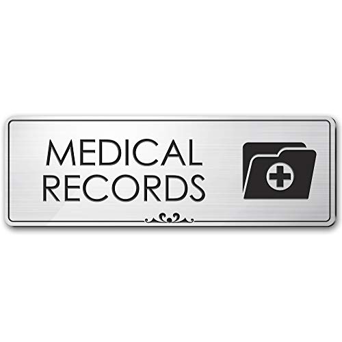 Medical Record Room Sign Office Medical Supplies Sign, Brushed Silver, Engraved, 3" x 9", Fade Resistance, Indoor/Outdoor Use, USA MADE By My Sign Center