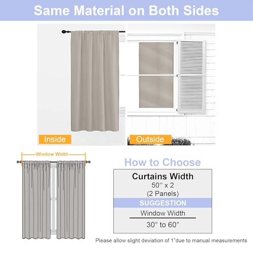 Simplebrand Ava Stone Blackout Curtains for Bedroom 90 Inches Long 2 Panels Set, Solid Privacy Energy Saving Living Room Window Treatment Curtains Blackout Drapes, W50 x L90 Inch, Stone