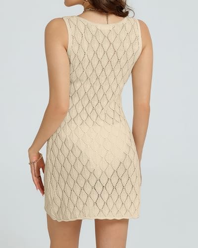 Image of Bsubseach Women Crochet Swimsuit Coverup Sleeveless Tie Front Beach Dress