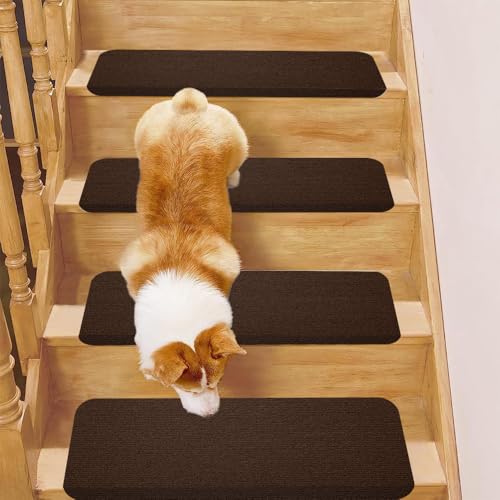 リソーモリ 階段 滑り止めマット 階段マット 折り曲げ 犬猫階段用ステップマット 約70x20cm 15枚セット 厚さ4mm 吸着マット転倒防止 ペット ずれないマット 室内 屋外 階段用カーペット 防水 防音 滑り止めシート 子供 高齢者 繰り返し吸着不