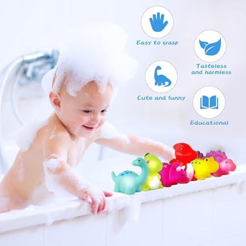 Image of Happy Hues Light up Dino Bath Toys for Babies &Toddlers- Mold-Free Wall Mount Waterfall Bath Toys (Light up-6pcs)