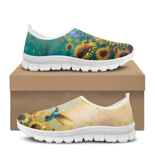 Image of Hummingbird Floral Print Lightweight Walking Shoes for Women Mesh Casual Sneakers Size 5-10.5