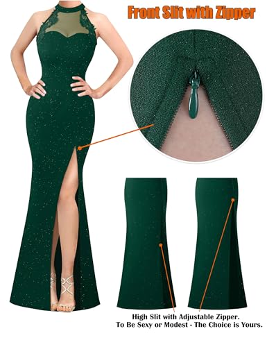 Image of VFSHOW Womens Formal Sexy Halter High Slit Prom Wedding Guest Maxi Dress 2023 Illusion Sweetheart Neckline Evening Long Gown