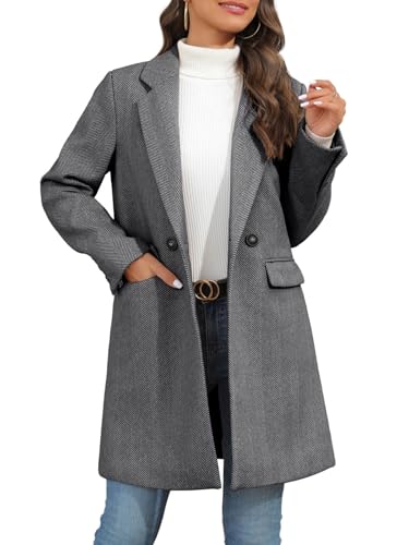 Ebifin Women's Notch Lapel Double Breasted Trench Coat Peacoat Winter Casual Long Blazer Jacket Overcoat3