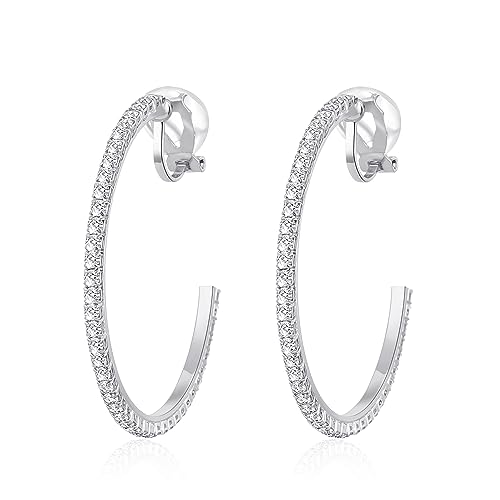 YOQUCOL 4.3CM(1.7in) Clip On Hoop Earrings Cubic Zirconia Non Pierced Ears Hoops for Women