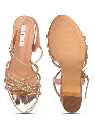 Image of ELLE Women's Glam Block Heel Sandals with Dazzling Strap Detail
