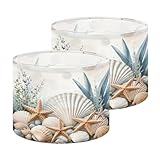 Coastal Lampshades Nautical Lamp Shades Set of 2 Boho Beach Blue Tropical border beige sea shells stars pebbles Drum Lamp Shades for Table Lamps Floor Lamps Replacement Easy Assembly Required