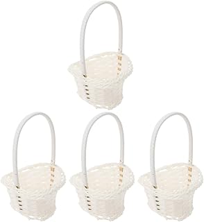 FOMIYES 4 Pieces White Flower Girl Baskets for Weddings, Wedding Basket with Handle, Flower Petal Basket Rustic Flower Girl Basket for Petal Tossing Kitchen and Home Decor