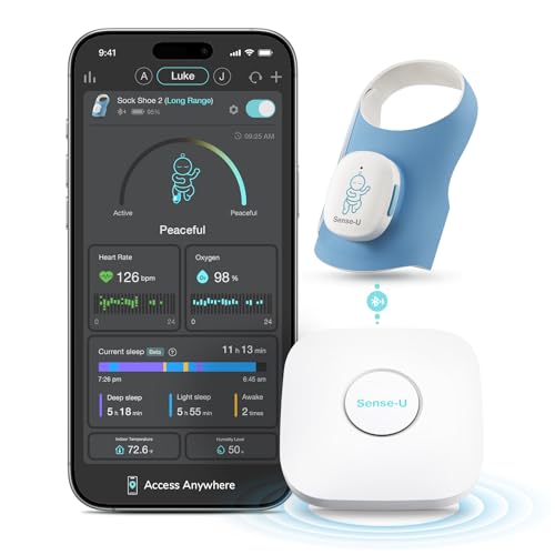 Image of Sense-U Smart Sock Shoe 2 (Long Range) Baby Monitor with Access from Anywhere: Track Heart Rate, Sleep Patterns, with Transmissive PPG Foot Sensor
