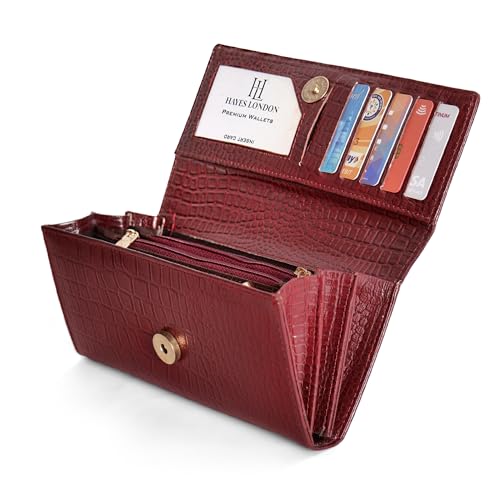 Image of HAYES LONDON Ladies Purse for Women, Pure Leather Wallet, Gifts for Women, RFID Blocking Bi-Fold Clutch for Women (Empress Brown)