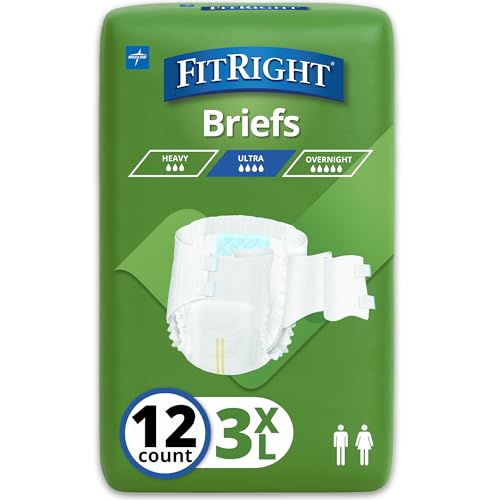 FitRight Bariatric Adult Incontinence Briefs with Tabs, Super Absorbent, 3XL, 65" to 84", 12 Count by FitRight - Used condition - US$17.74