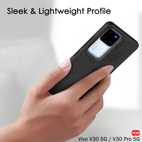 Image of TheGiftKart Back Cover Case for Vivo V30 / V30 Pro 5G | Slim & Lightweight | Ultra-Premium Design | Camera Protection Bump | Fabric Texture Case Cover (PC & TPU, Black)