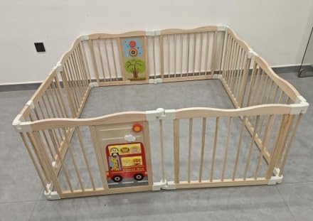 Wooden Playpen - Adjustable Wood Baby Play Yard