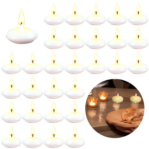 RUNEAY Velas flotantes blancas, 38 unidades, cera de parafina, velas flotantes, para cena, boda, piscina, spa, día de San Valentín, Navidad, decoración