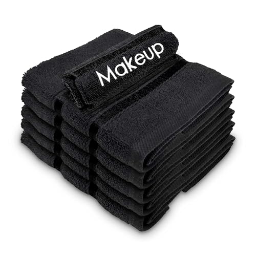YRALY Makeup Towels - Pack of 6 - Soft Cotton Wash Cloths for Face & Makeup Removal, Airbnb Essentials for Hosts, Luxury Washcloths (13x13 Inches. Black)