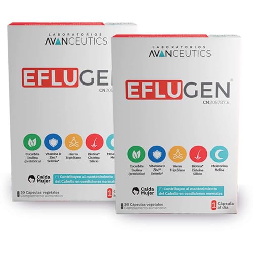 Avanceutis - Eflugen 2 Cajas | Anticaida Cabello Mujer | Vitaminas para el Cabello 12 Activos Naturales | Frena Caida del Cabello Mujer Estacional y Hormonal | L-Triptofano + Inulina | Vitaminas Pelo