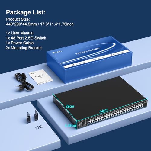 Image of 48-Port 2.5G Switch Unmanaged, 48 x 10 /100 /1000 /2500Mbps RJ45 Ports, Plug & Play 2.5G Ethernet Switch, 48 Port Switch Multi-Gigabit 2.5G Metal Housing, Desktop /Wall-Mount, for Home & Office Network