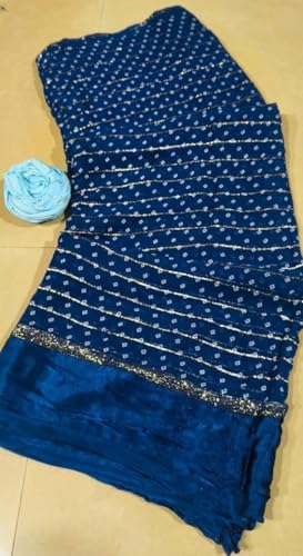 Image of Women's Pure Viscose Bandhej Print Georgette Saree with Silver Border & Blouse Peice