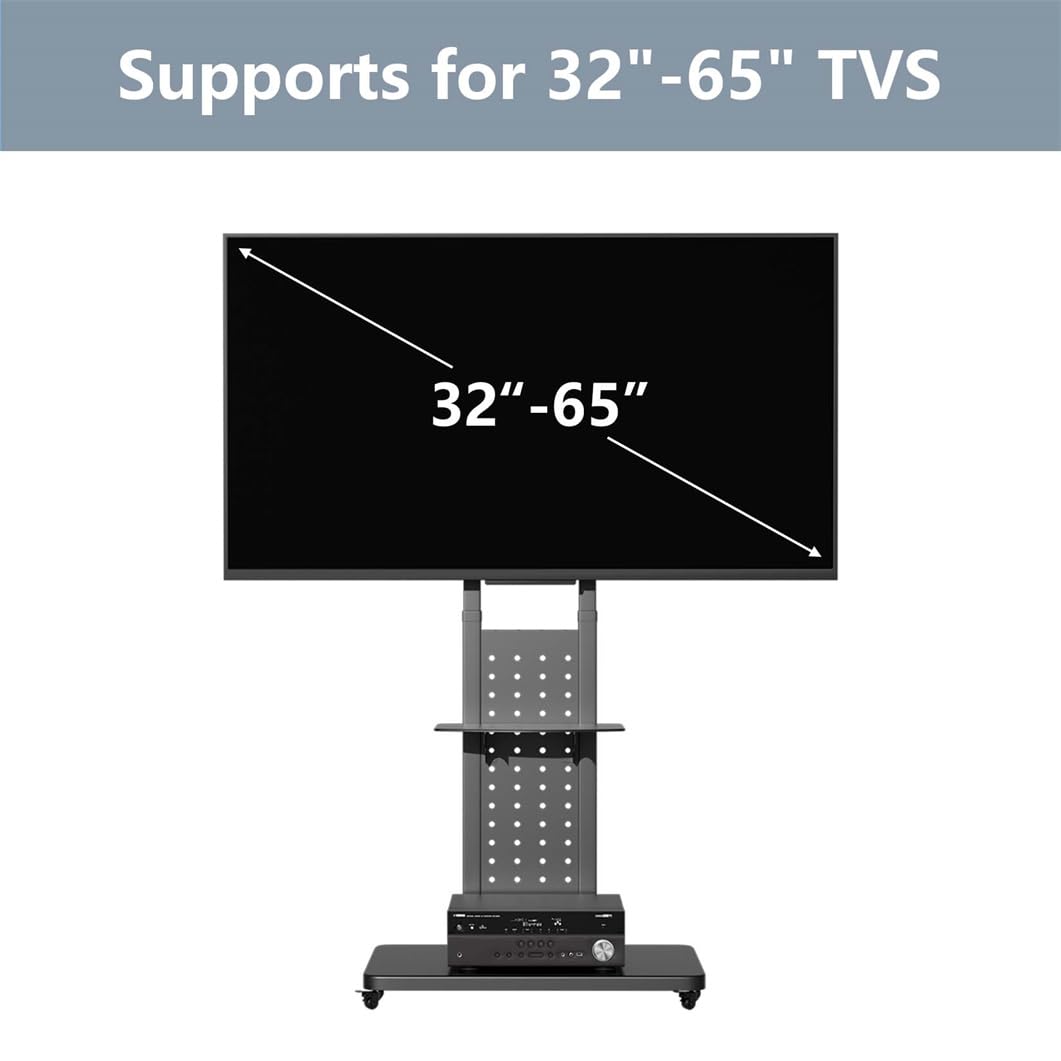 unho Stojak pod telewizor na kółkach, wychylny o 90°, z regulacją wysokości, z 2 półkami do 32" do 65", maks. VESA 600 x 400 mm