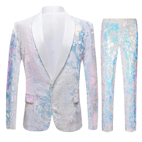 Men Sequin Suit 2 Piece/Blue/Purple Men's Prom Party Stage Blazers Jacket and Trousers Man Singer Party Stage Suit