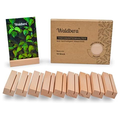 Waldbera 10Stk. Tischkartenhalter aus FSC® EU-Buchenholz - Kartenhalter Holz als Kartenständer, Fotohalter, Postkartenhalter & Menükartenhalter - Holzständer Natur Cover