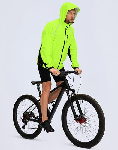 Image of Bikewa Men's Cycling Rain Jackets Waterproof Running Bike Windbreaker Lightweight Packable Hooded Jacket