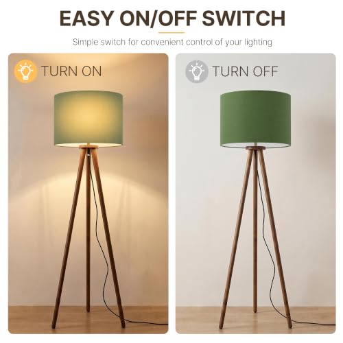 Buruis 60.6 Inch Walnut Wood Tripod Floor Lamp with Linen Drum Shade, Green by Buruis - Used condition - Image 5