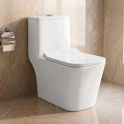 Image of WASSMIST Commode Toilet | Floor Mount One Piece Western Toilet for Bathroom with 10 Year Glaze Warranty | Rimless Tornado Washdown Flush | PP Soft Close Seat Cover | 225 mm S Trap