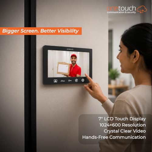 Image of ONETOUCH Analog Video Door Phone | 7-Inch TFT LCD Display | 2MP Camera | 110 Wide Angle | White LED Night Vision | IP65 Outdoor Unit | 4-Wire Intercom System | Door Lock Relay | Black