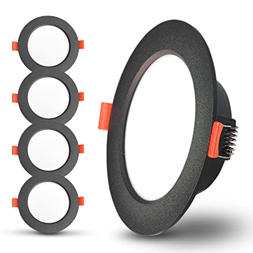 Sweier LED Spot IP44 Schwarz, 7W Einbau Deckenstrahler 230v, 600LM Warmweiß 3000K Deckenspots, Lochdurchmesser 88-100mm, Einbautiefe 35mm, 5er Set Sweier LED Spot IP44 Schwarz, 7W Einbau Deckenstrahler 230v, 600LM Warmweiß 3000K Deckenspots, Lochdurchmesser 88-100mm, Einbautiefe 35mm, 5er Set