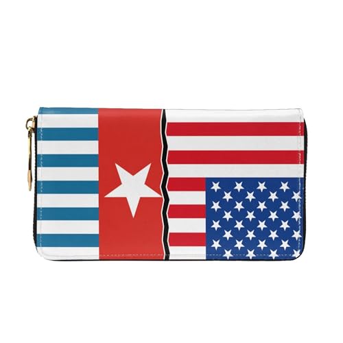 American flag and West Papua national flag Ladies Long Style Leather Purses Credit Card Billfold Handheld Wallet3