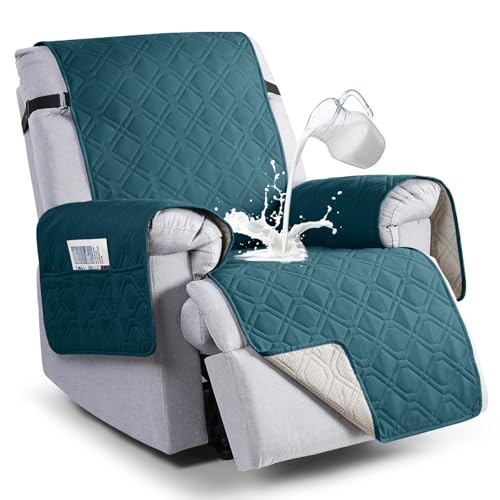 Image of VANSOFY 100% Waterproof Recliner Chair Covers, Recliner Cover Non-Slip Dog Chair Cover Furniture Protector Washable Slipcover with Pocket, Elastic Straps for Pets, Dogs(Peacock Blue, 28 inch)