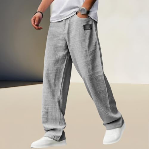 Mokaloha Mens Pants, Cocoparo Men's Fashion Casual Daily Hemp Fabric Elastic Waist Trousers, Men's Linen Pants2