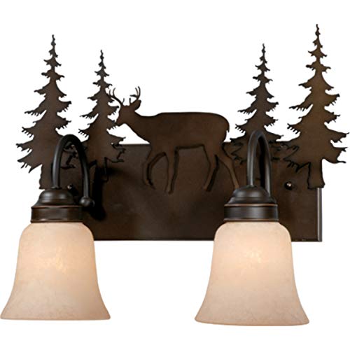 Image of 2 Light Rustic Bathroom Vanity Lighting Fixture in Bronze, Rustic Tree Bath Vanity Wall Light Lamp Moose Lighting Deer Lighting Bear Wall Light Vanity Light Lamp