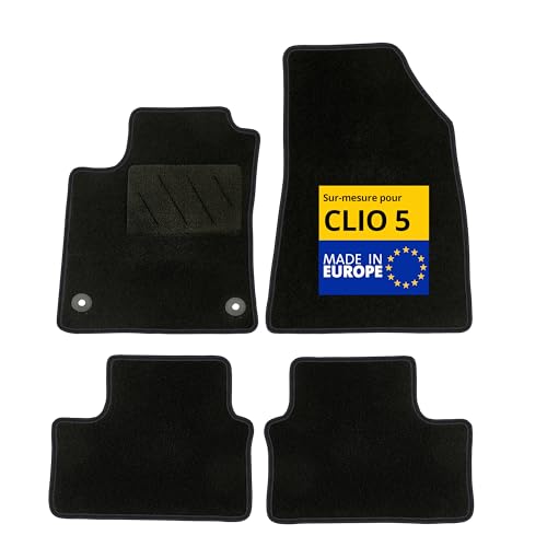 DBS – Tapis de Voiture - sur Mesure pour Renault Clio 5 et Clio 5 E-Tech dès 06/2020 – Antidérapants avec Clips de Fixation – 4 Tapis Auto...