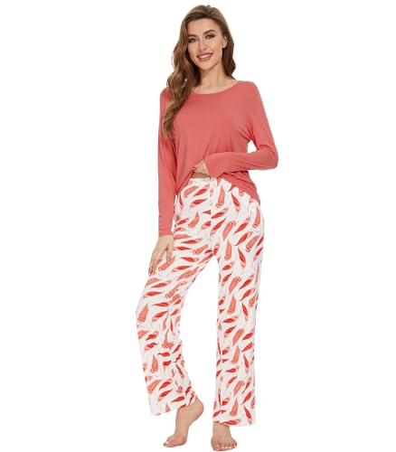 WiWi Women's Pajamas Set Printed Viscose from Bamboo Lounge Sets Soft Pajama Long Sleeve Sleepwear S-XXL4