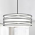 19.7" Black Pendant Light, 5-Lights Modern Drum Chandeliers for Dining Room Adjustable Pendant Hanging Lighting with White Fabric Shade for Kitchen Island Living Room Entryway Bedroom