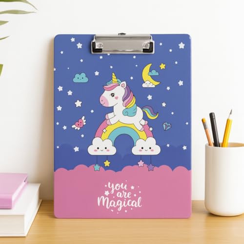 Image of Clipboard Drawing, Writing, Exam Board with Clip (Size - 24x36 cm) Sturdy, Lightweight for Office, School, College (Unicorn)