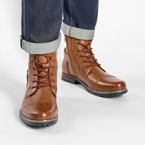 Image of Bruno Marc Men's Motorcycle Combat Boots | Side Zipper Design,0.5 Inch Platform, Flexible Combat Boots for Commuting, Motorcycle Riding & Office Wear