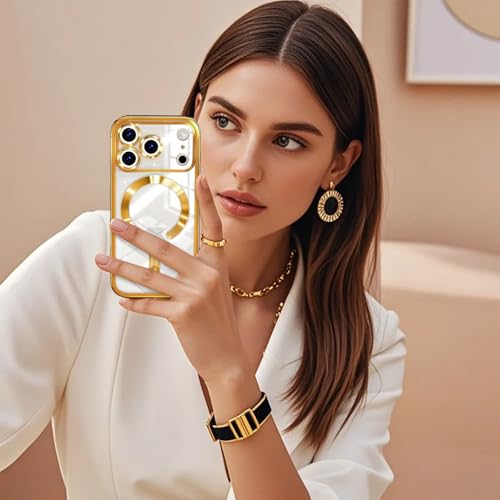 Image of Misscase for iPhone 17 Pro Case with Privacy Screen Protector, Built-in Lens Protector, Compatible with MagSafe, Anti-Yellowing Shockproof TPU, Bling Glitter Electroplated Cover 6.3 inch Gold